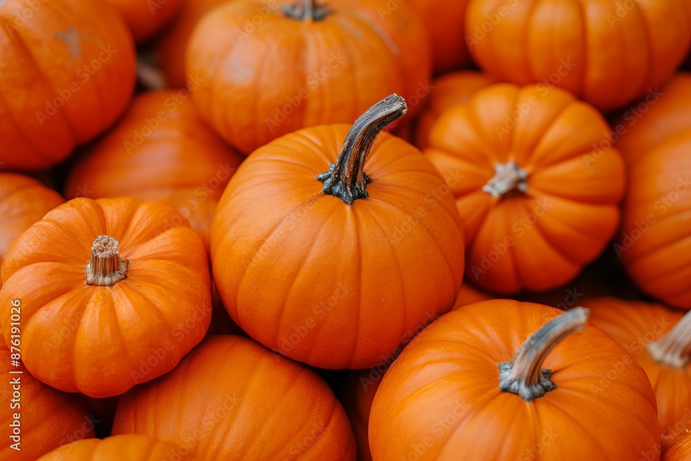 A lot of bright orange pumpkins at a local farm market during the autumn harvest season A lot of bright orange pumpkins at a local farm market during the autumn harvest season