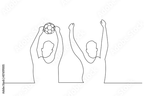 men watching football match together fun happy sport one line art design vector