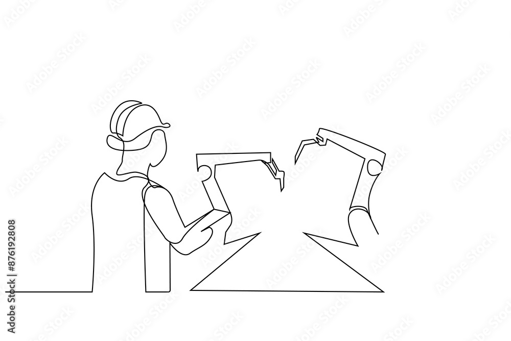 robot robotic machine factory employee industry technology work one line art design vector robot robotic machine factory employee industry technology work one line art design vector