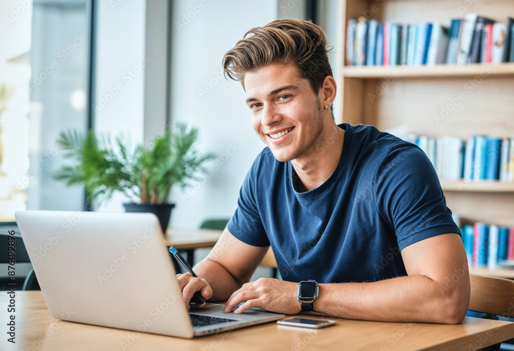 A portrait of a young student studying at a university college A portrait of a young student studying at a university college