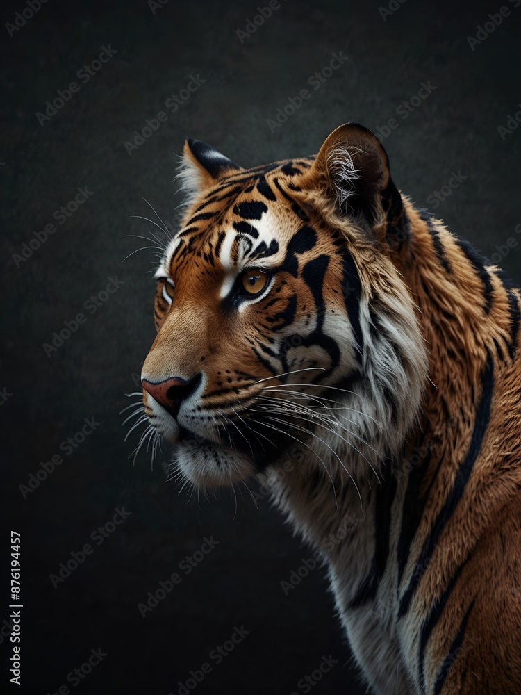 Fototapeta premium A tiger head looking away in black background