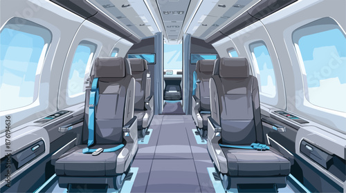 Airplane coach interior with no body. flat vector style