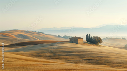 Calm peaceful Tuscany landscape. Background image. Created with Generative AI technology.