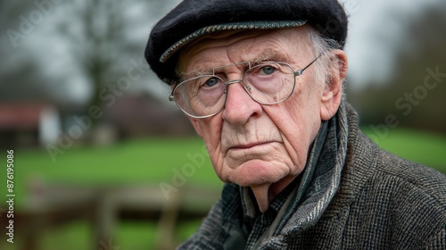 Portrait of an older farmer wearing glasses and a hat