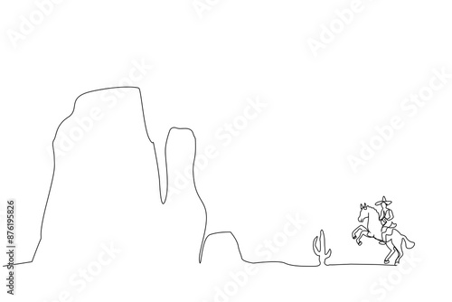 cowboy horse america mexico texas outdoor one line art design vector