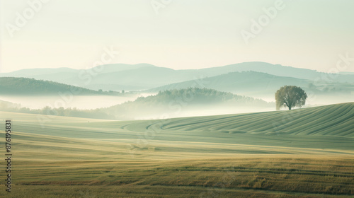 Calm peaceful Tuscany landscape. Background image. Created with Generative AI technology.