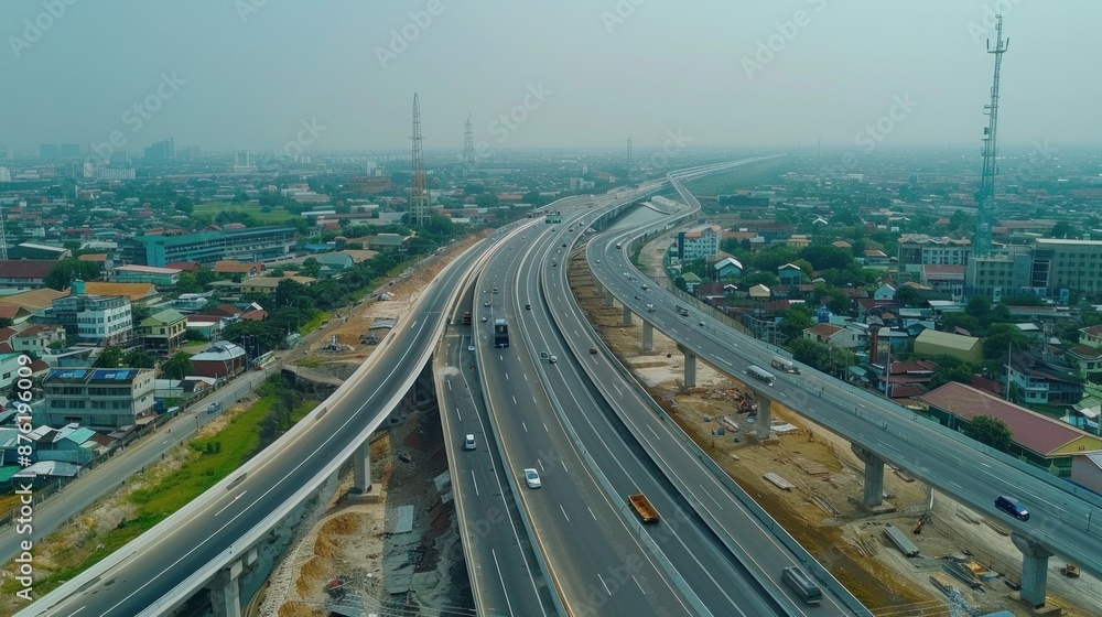 Fototapeta premium Aerial View of a Multi-Level Highway Interchange
