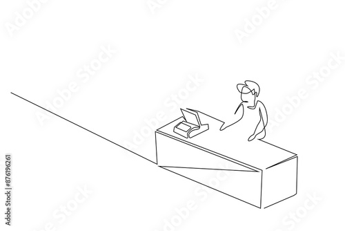 fast food restaurant cafe employee counter business life one line art design vector
