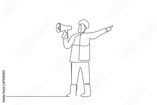 fire warning megaphone man firefighter one line art design vector