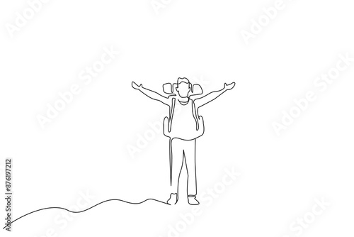 man person nature hiking backpacking lifestyle one line art design vector