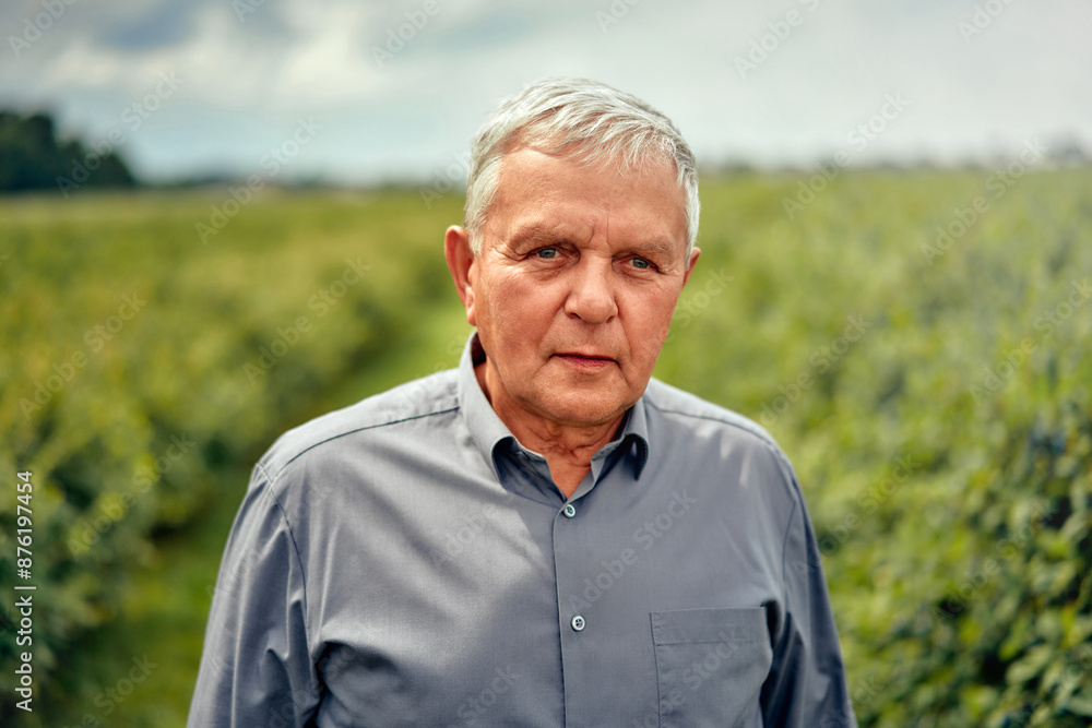 Tranquil elderly man in a rural meadow, under a cloudy sky, exudes calmness and wisdom Tranquil elderly man in a rural meadow, under a cloudy sky, exudes calmness and wisdom