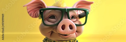 Amusing 3D Pig Character Illustration, Capturing the Playful and Comical Essence of a Digitally Created Animal, Perfect for Lighthearted Humor and Entertainment Themes photo