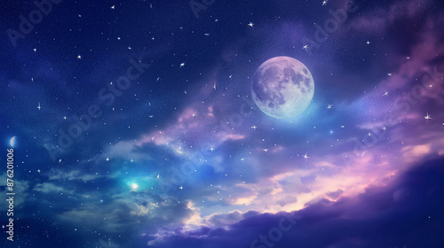 A night sky filled with full moon, game background, mobile game background, Illustration