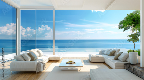 Sofa in living room in sea view resort