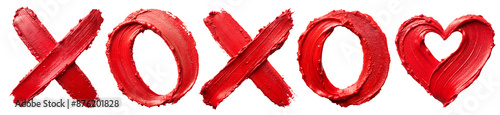 Set of Various shapes cross, zero and heart drawn with red lipstick isolated on transparent white background, png