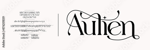 Elegant alphabet letters font logo. Typography luxury classic lettering serif fonts decorative wedding vintage retro logos, design for fashion,beauty shop and brand
. vector illustration