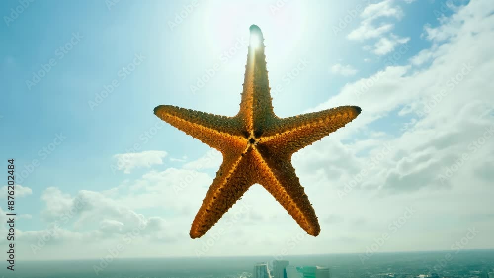 Starfish over the city. A fantastical scene, a fictionalized Starfish over the city. A fantastical scene, a fictionalized