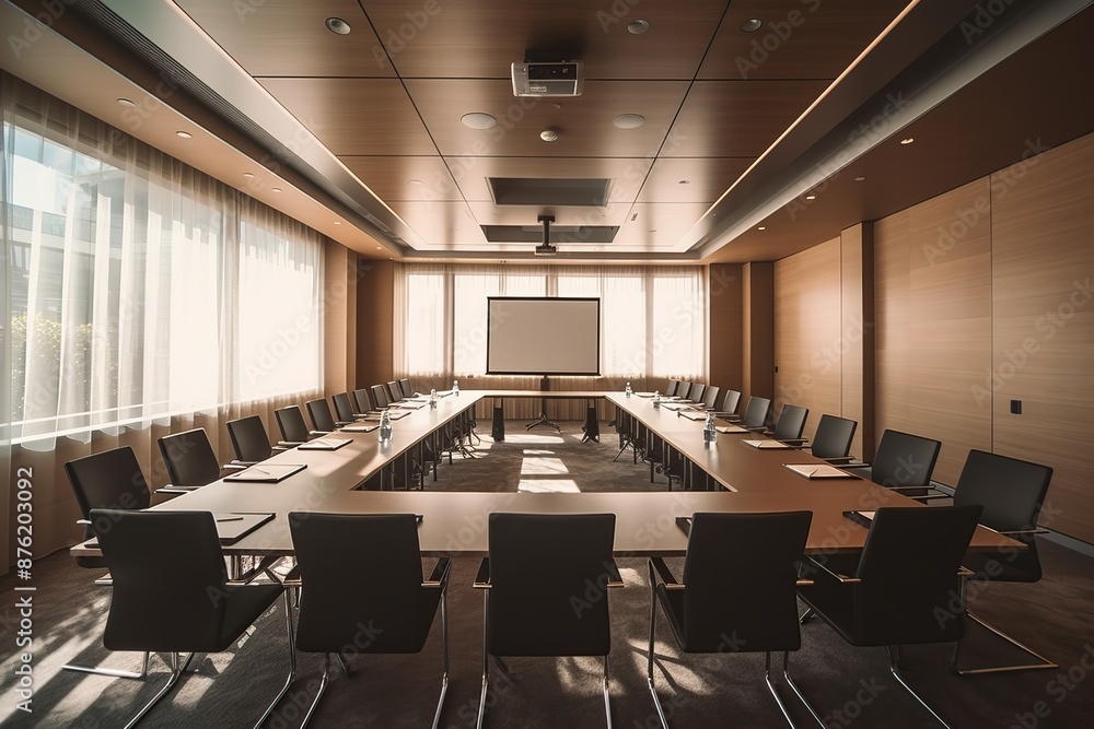 A professional and well-equipped conference seminar room featuring a microphone as its focal point. A professional and well-equipped conference seminar room featuring a microphone as its focal point.