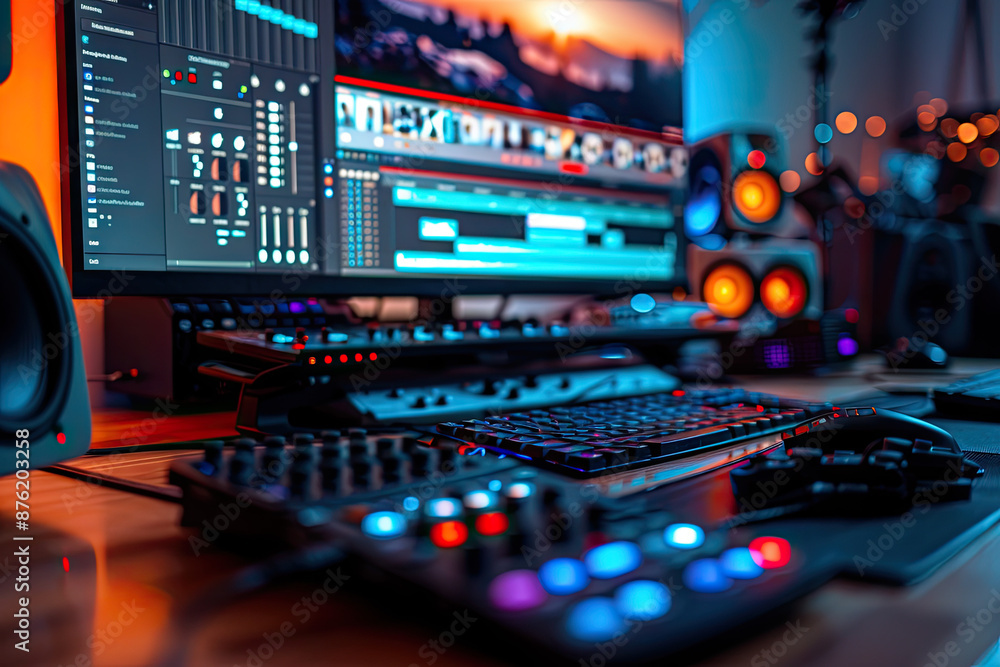 a sound studio with a sound board and sound equipment a sound studio with a sound board and sound equipment