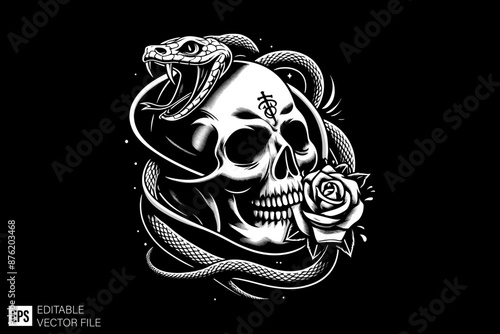 Skull head tied by snake illustration design ideas templates