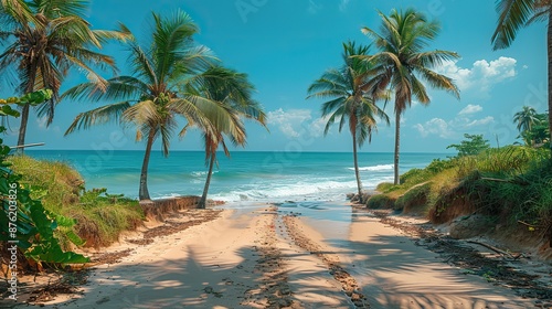 coconut palm trees near the beach in varkala kerala india.photo