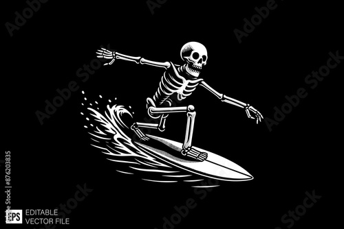 Skeleton playing surfing vector design illustration design