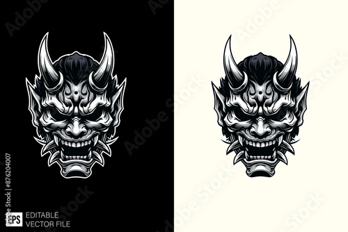 Oni mask Dark art scary graphic design vector illustration