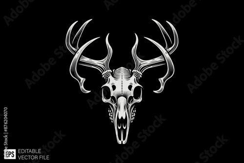 skeleton deer head Vector Graphic Design  Black and White  Illustrations