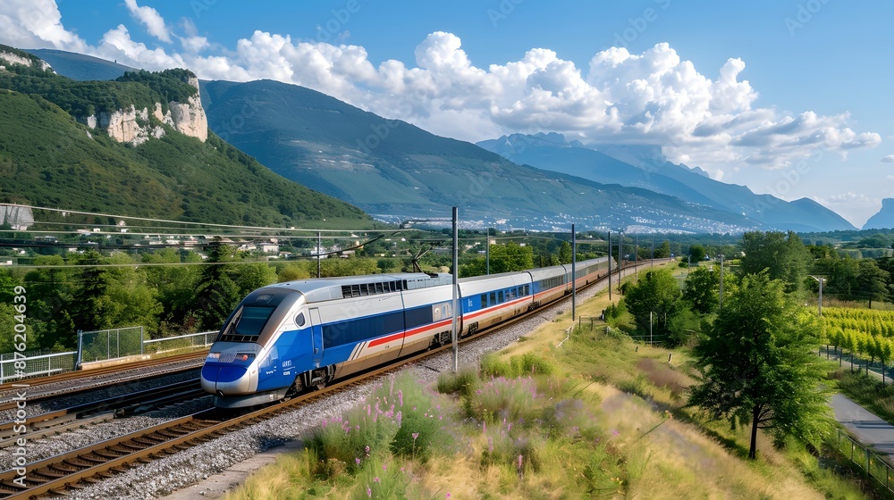 High-Speed Train Through Majestic Mountains High-Speed Train Through Majestic Mountains