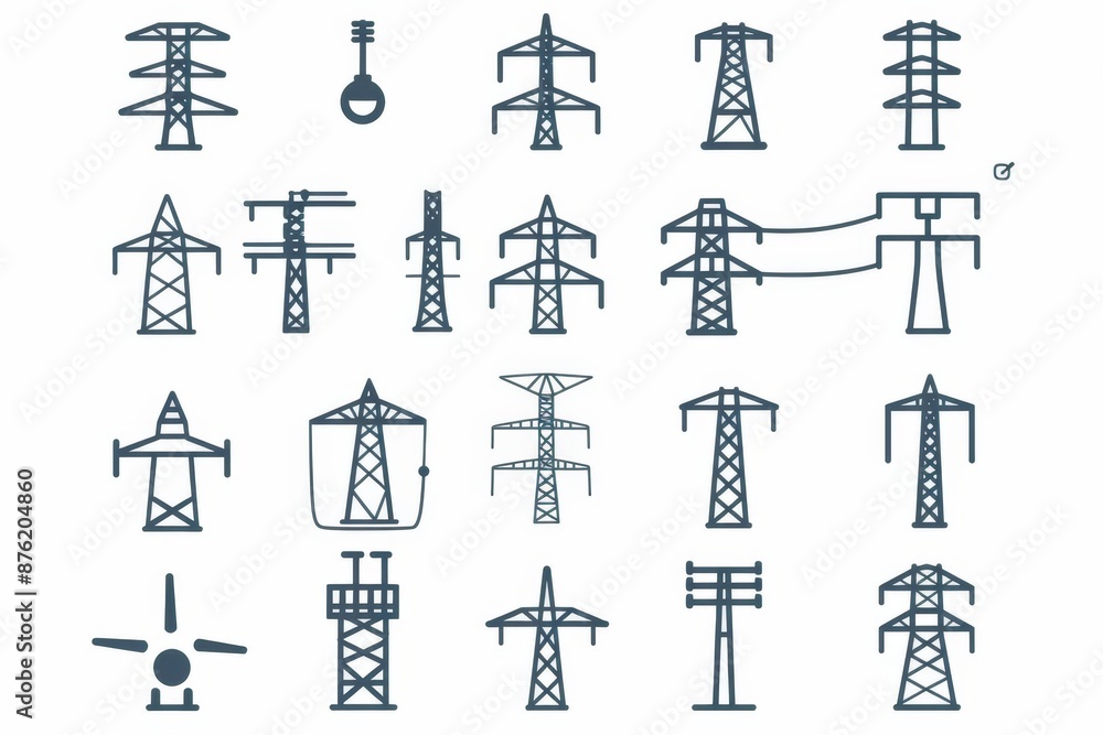 Power line icon, electric main symbol, electric line emblem, power transmission line pictogram Power line icon, electric main symbol, electric line emblem, power transmission line pictogram