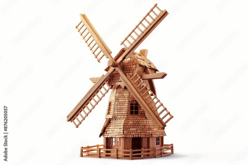 Windmill mill icon, rural countryside mill symbol, 3d realistic wind mill building emblem on white Windmill mill icon, rural countryside mill symbol, 3d realistic wind mill building emblem on white