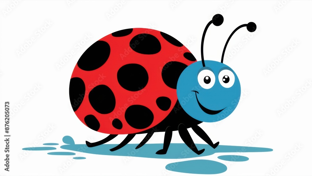 Fototapeta premium A cartoon ladybug with black and red spots on its body, AI