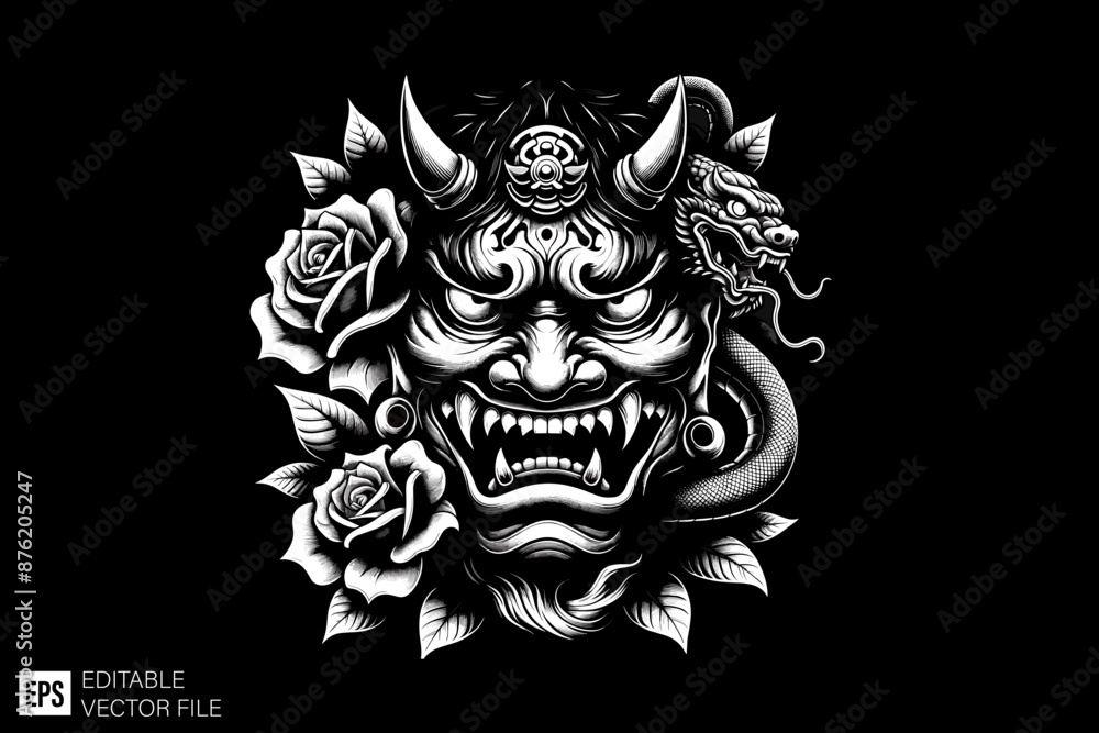 Oni mask Dark art scary graphic design vector illustration Oni mask Dark art scary graphic design vector illustration