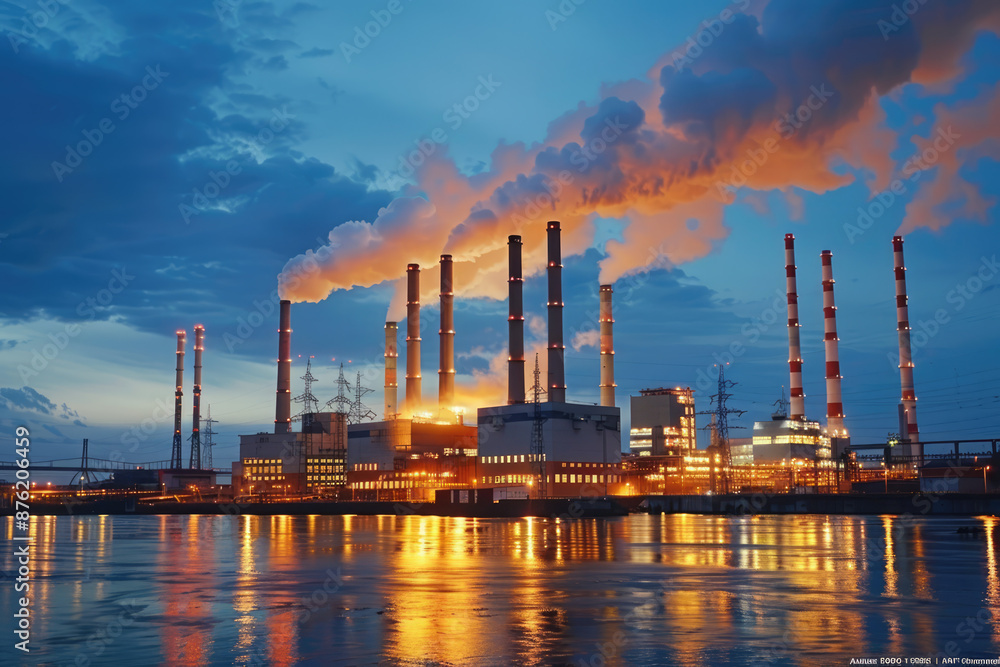 a large industrial plant with a large pipe in the middle of it. a large industrial plant with a large pipe in the middle of it.