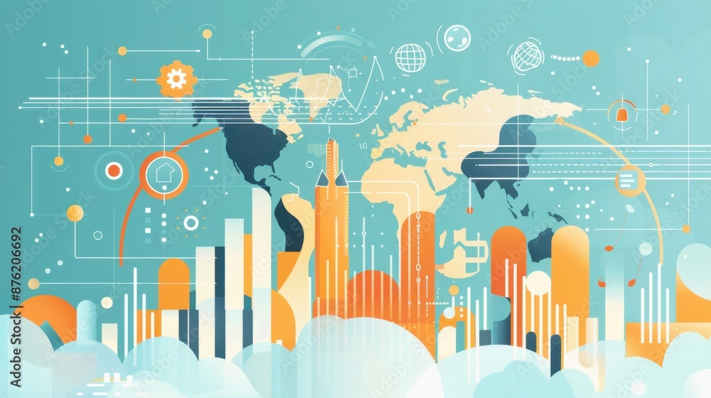 Climate data analysis, AI applications, flat design illustration