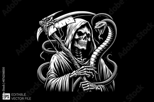 Dark art grim reaper scary illustration graphic design 