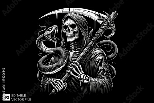 Dark art grim reaper scary illustration graphic design 