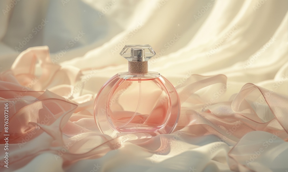 Elegant perfume bottle mockup placed on a white cloth Elegant perfume bottle mockup placed on a white cloth
