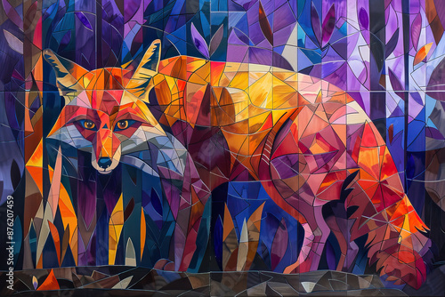 Wallpaper Mural Cubic drawing of animal fox in the forest. Bright abstraction Torontodigital.ca