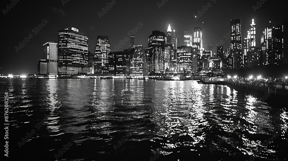 Fototapeta premium Cityscape Reflection on a Tranquil River at Night