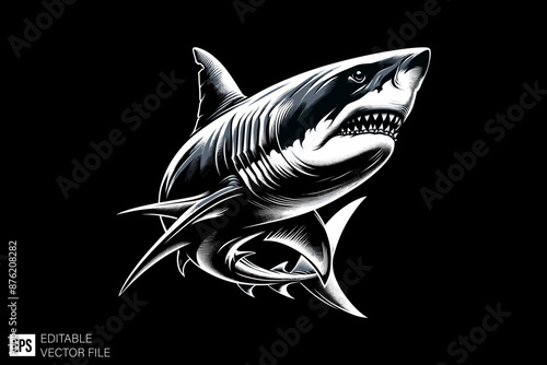shark black and white vector clip art silhouette graphic design