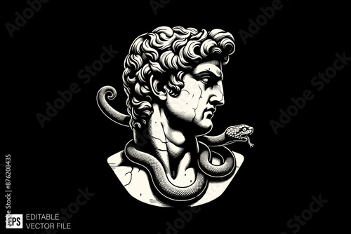 Vintage sculpture black and white silhouette graphic clip art vector design
