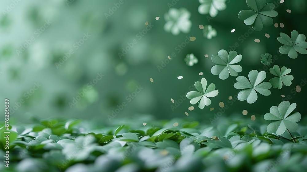 st patricks day banner design,paper cut four leaf clover,confetti on green background.stock photo st patricks day banner design,paper cut four leaf clover,confetti on green background.stock photo