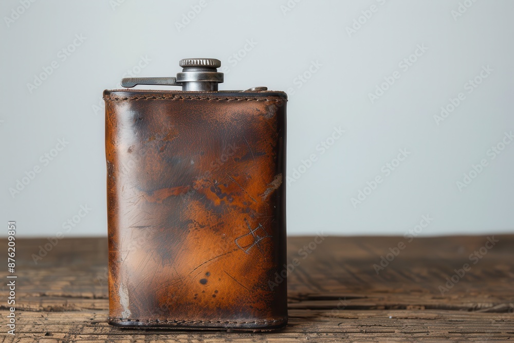 Empty Metal Flask in Leather Case Empty Metal Flask in Leather Case