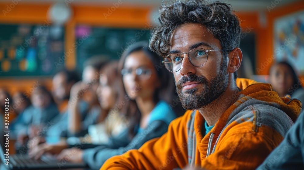 Engaging Online Learning: Educator Conducting Interactive Digital Course with Empty Space on Left Side for Text Insertion Engaging Online Learning: Educator Conducting Interactive Digital Course with Empty Space on Left Side for Text Insertion