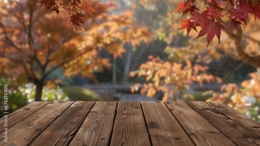 Autumnal Tabletop With Blurred Maple Leaves Autumnal Tabletop With Blurred Maple Leaves