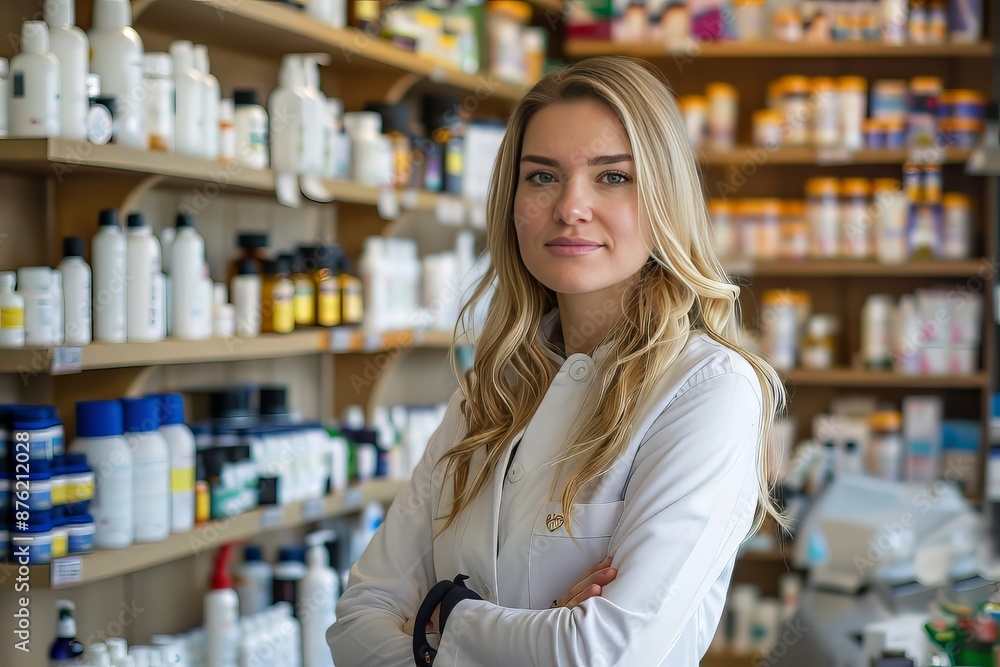 Portrait of a Confident Female Pharmacist in a Modern Pharmacy Portrait of a Confident Female Pharmacist in a Modern Pharmacy