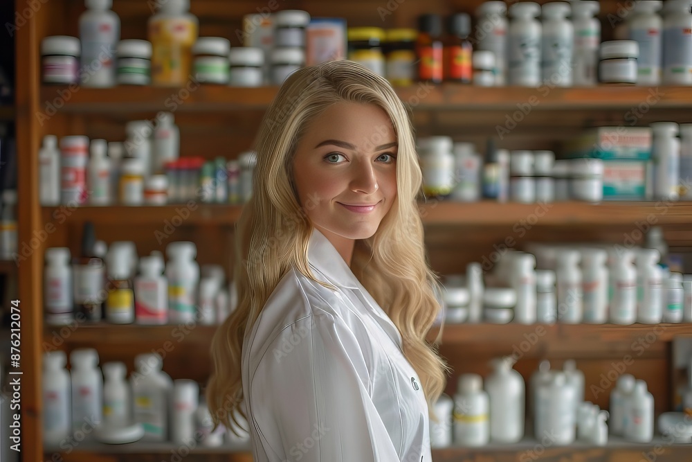 Portrait of a young female pharmacist in a drugstore Portrait of a young female pharmacist in a drugstore