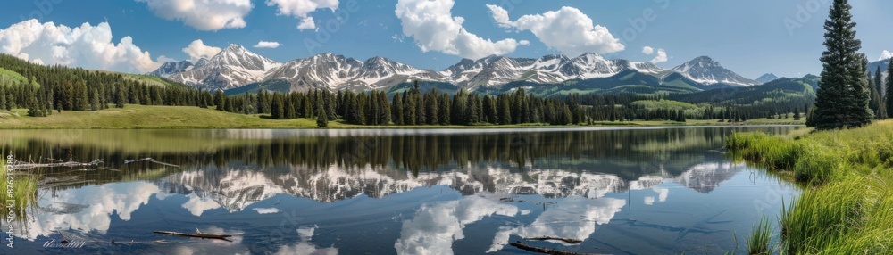 Majestic Serenity: Mountain Lake Reflection of Snow-Capped Peaks in Tranquil Wilderness Majestic Serenity: Mountain Lake Reflection of Snow-Capped Peaks in Tranquil Wilderness