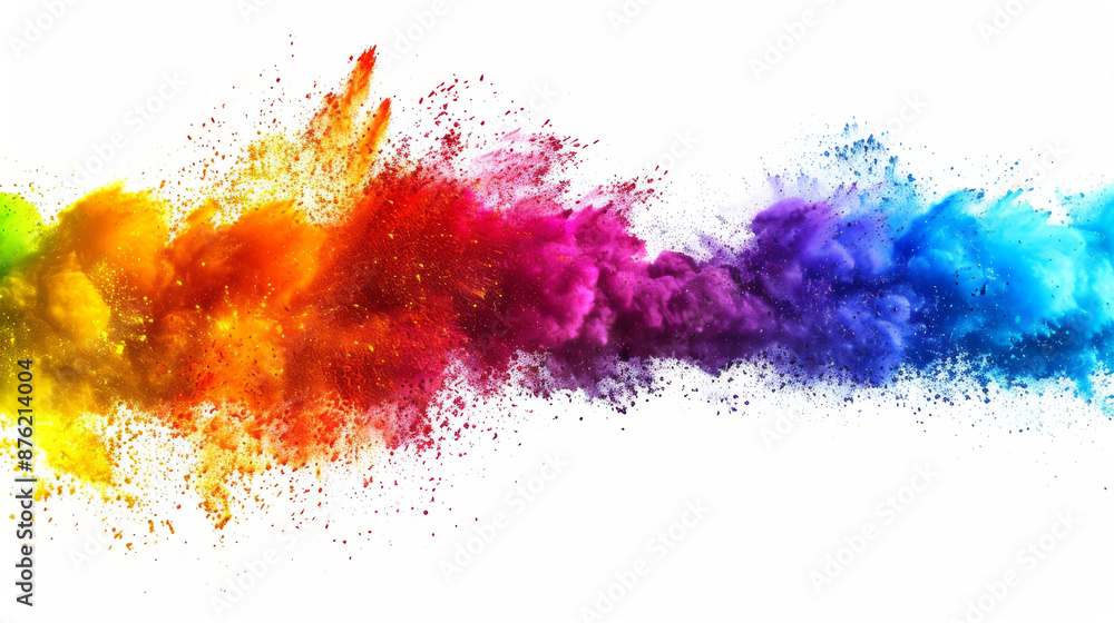Holi festival colors explode into a rainbow against a white backdrop. Holi festival colors explode into a rainbow against a white backdrop.
